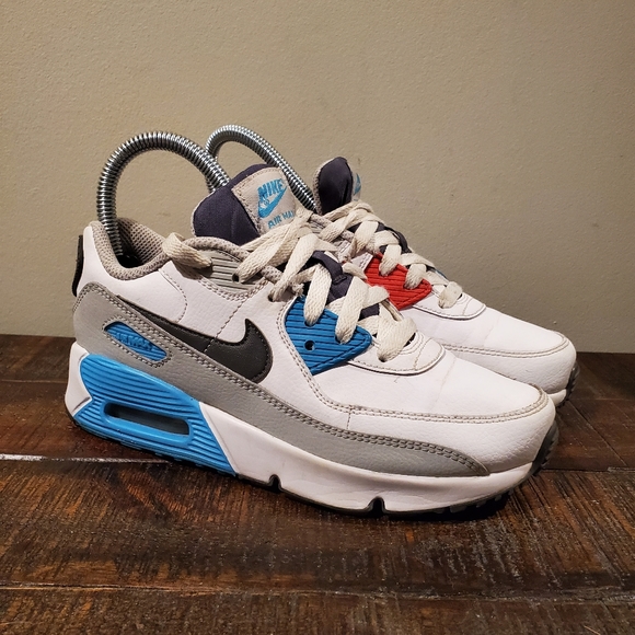 Nike Other - Nike Air Max 90 White Chlorine Blue Red Shoes CD6867-108 Size 2Y/Womens Size 3.5